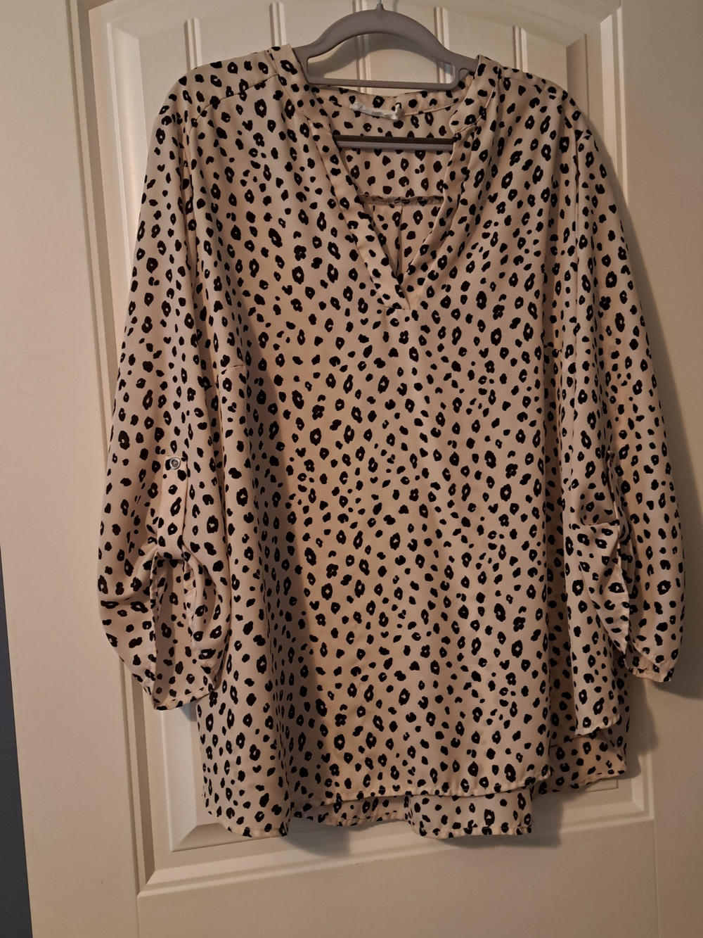 Lush Beige and Black Leopard Print V-Neck Blouse
